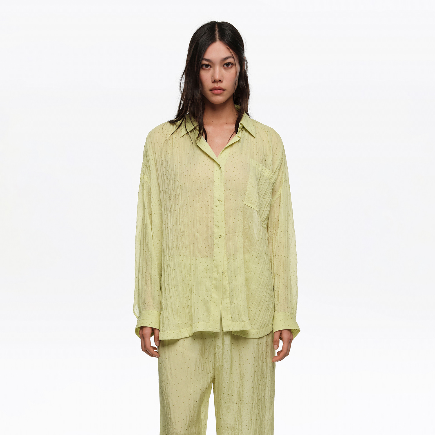 BIMBA Y LOLA Olive mini Dots pleated oversize shirt