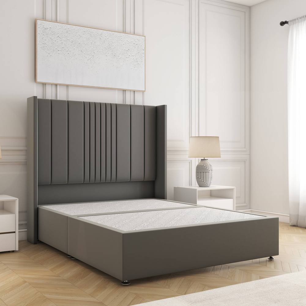 BSSPOKE Charlotte Divan Bed Plush Velvet 54"Headboard & No Mattress No Drawers in Grey | Size: Single