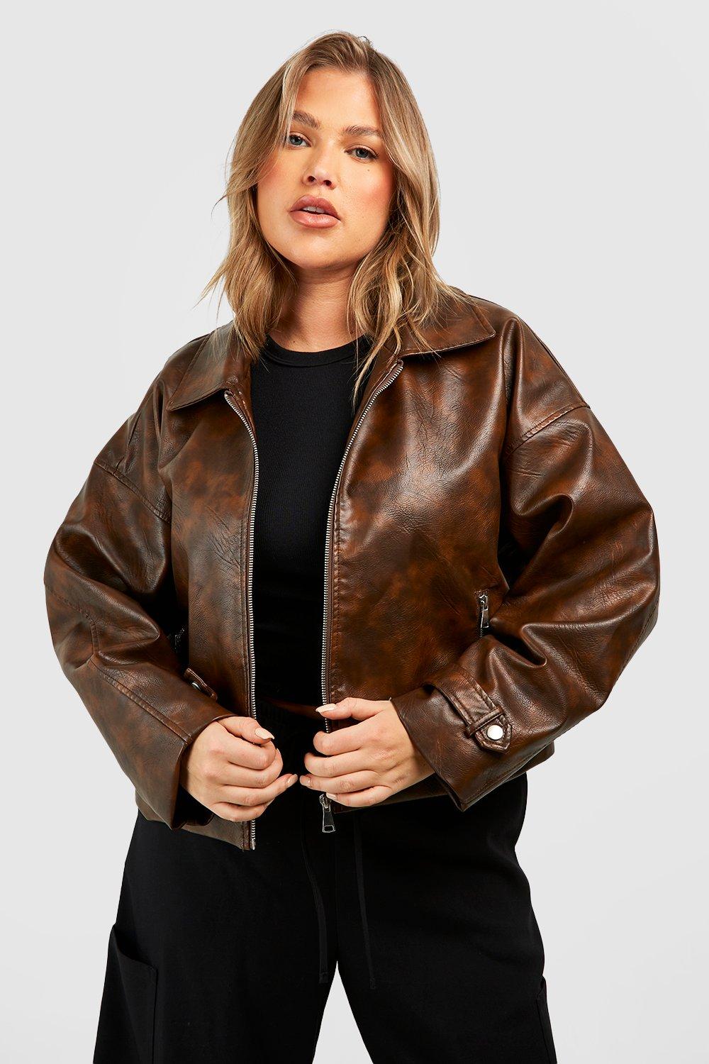 Boohoo Womens Plus Vintage Look Faux Leather Jacket Rather Saucy