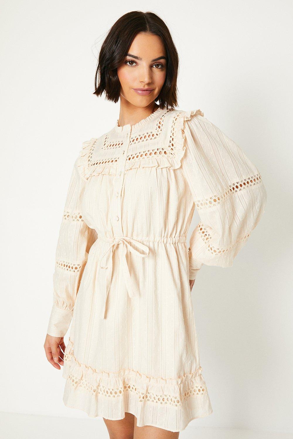 Photograph of Dorothy Perkins Womens Dobby Cotton Trim Insert Mini Dress