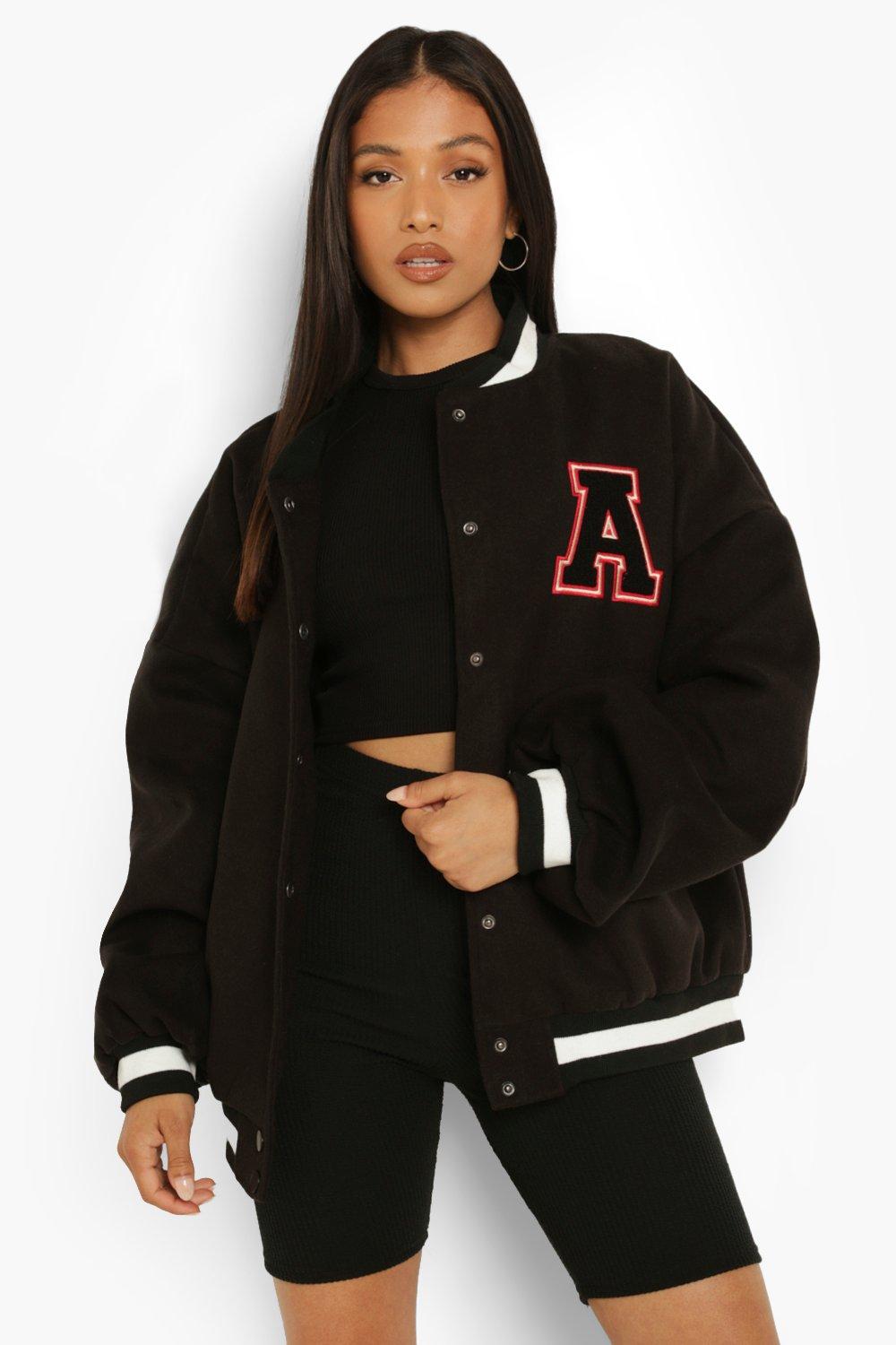 Boohoo Womens Petite Patch Letter Oversized Varsity Jacket Rather Saucy