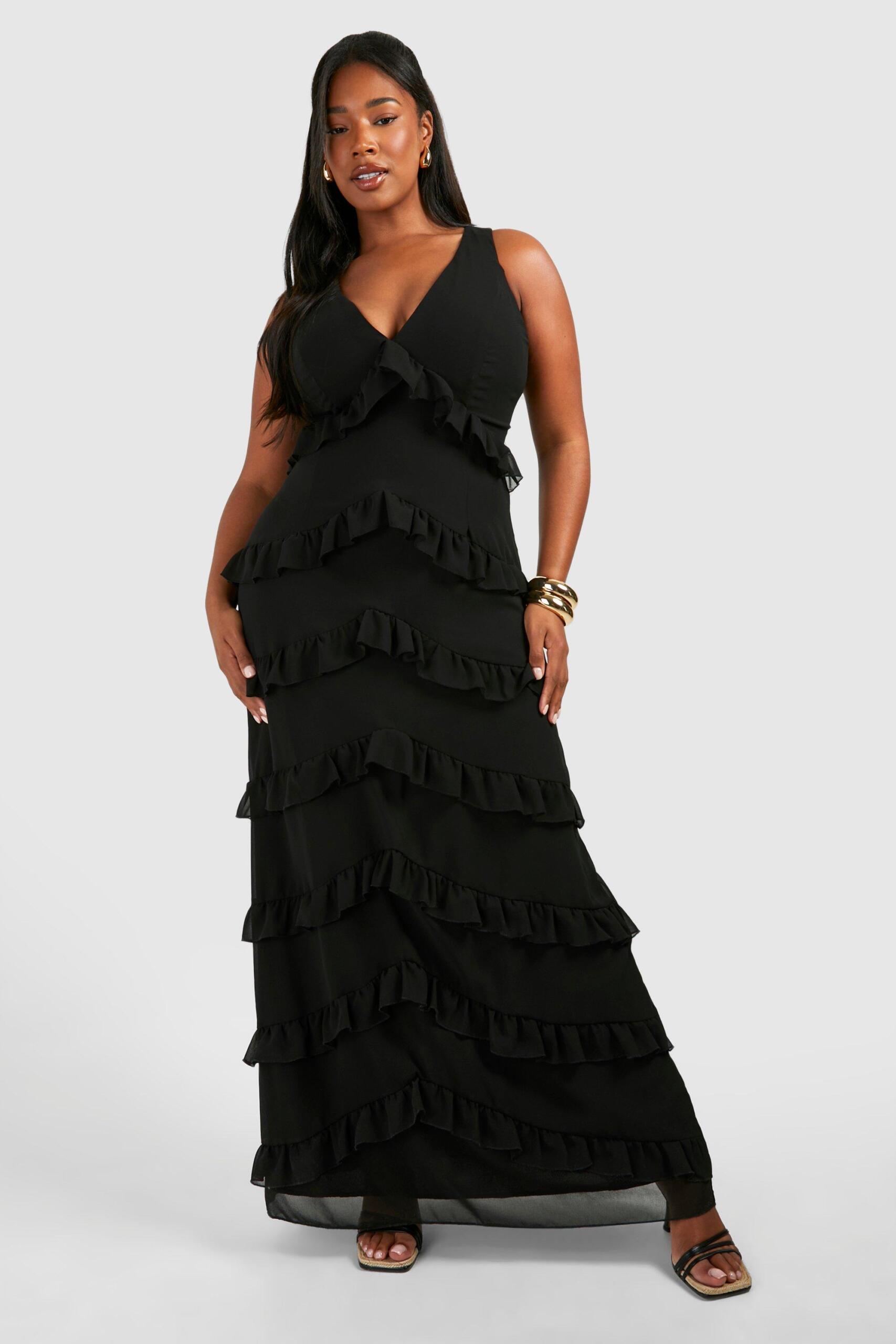 Boohoo Womens Plus Woven Ruffle Maxi Dress Rather Saucy