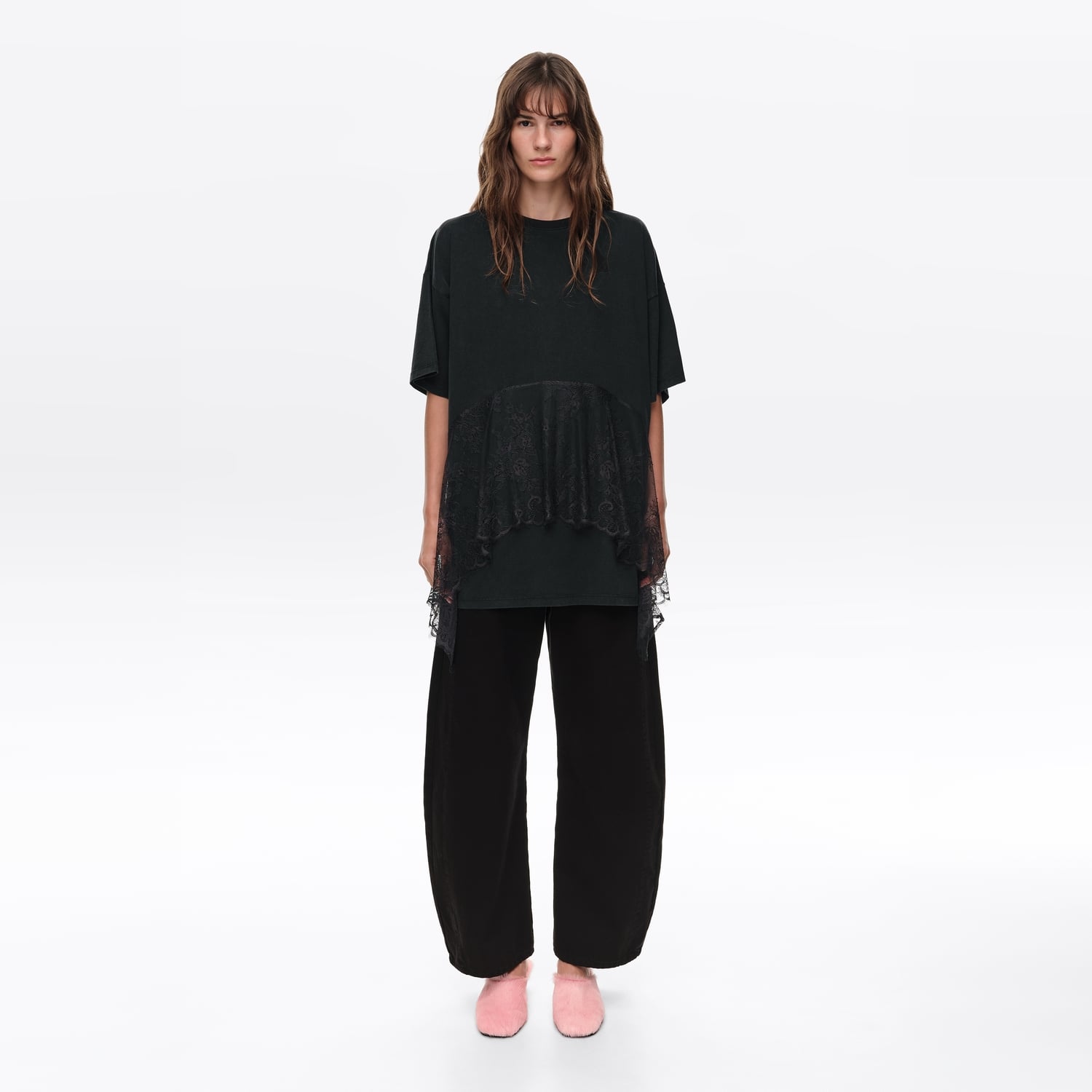 BIMBA Y LOLA Faded black lace ruffle T-shirt