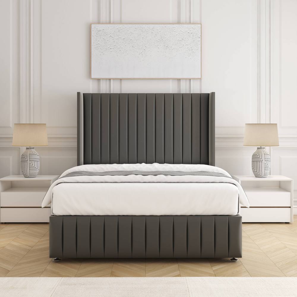BSSPOKE Luna Plush Velvet Divan Bed 54" Headboard & Mattress & No Drawers in Grey | Size: Single