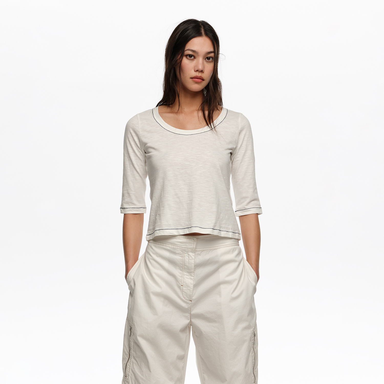 BIMBA Y LOLA Ivory 3/4-sleeve T-shirt
