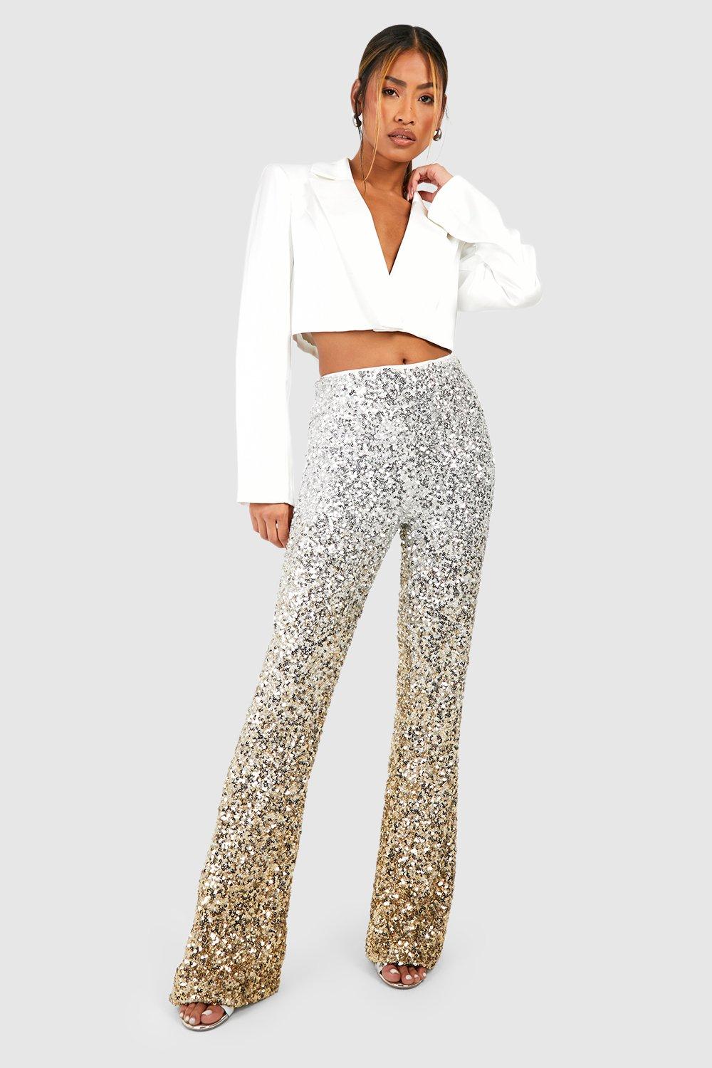 Boohoo Womens Festival Ombre Sequin High Waisted Flared Trousers Rather Saucy