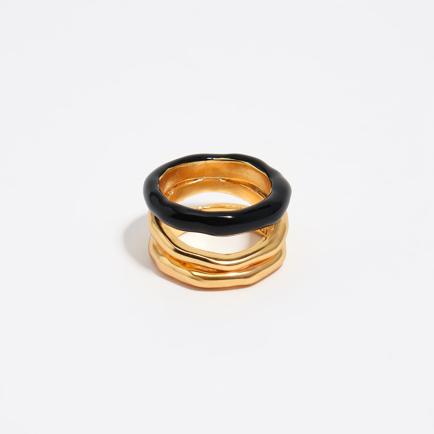 BIMBA Y LOLA Gold band textured ring with black enamel