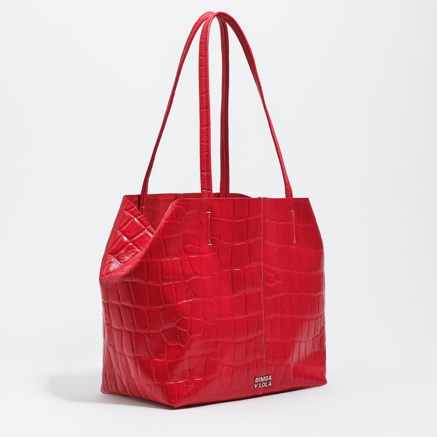 BIMBA Y LOLA Medium leather shopper bag in red crocodile embossed