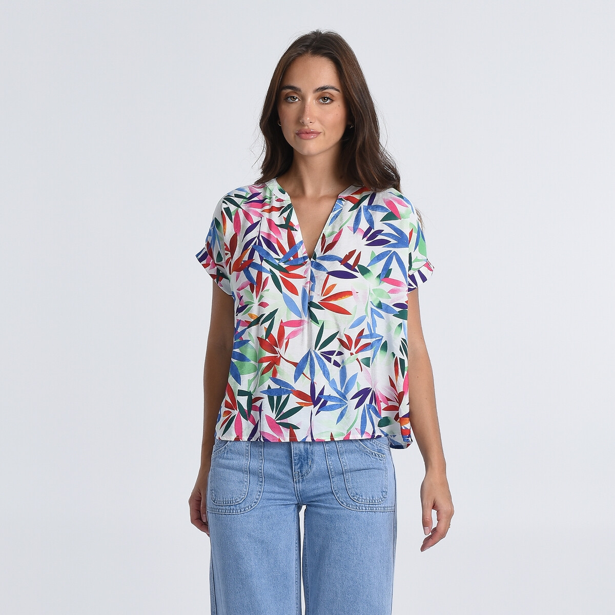 Photograph of Molly Bracken Floral Print Blouse with Short Sleeves