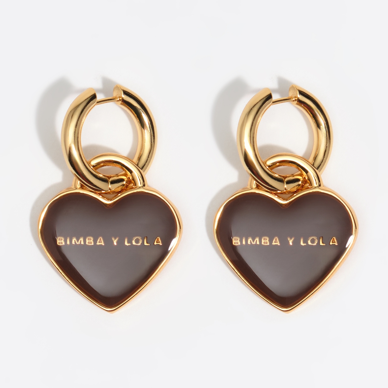 BIMBA Y LOLA Brown heart logo hoop earrings