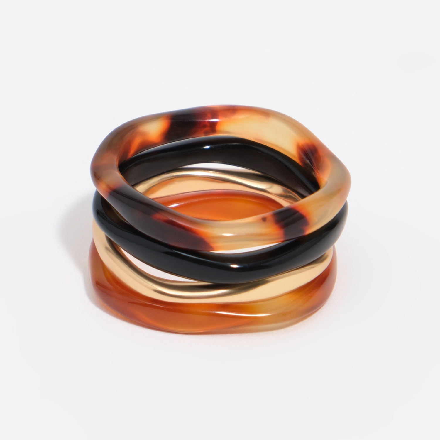 BIMBA Y LOLA Set of 4 tortoiseshell-effect and matte gold metal rings