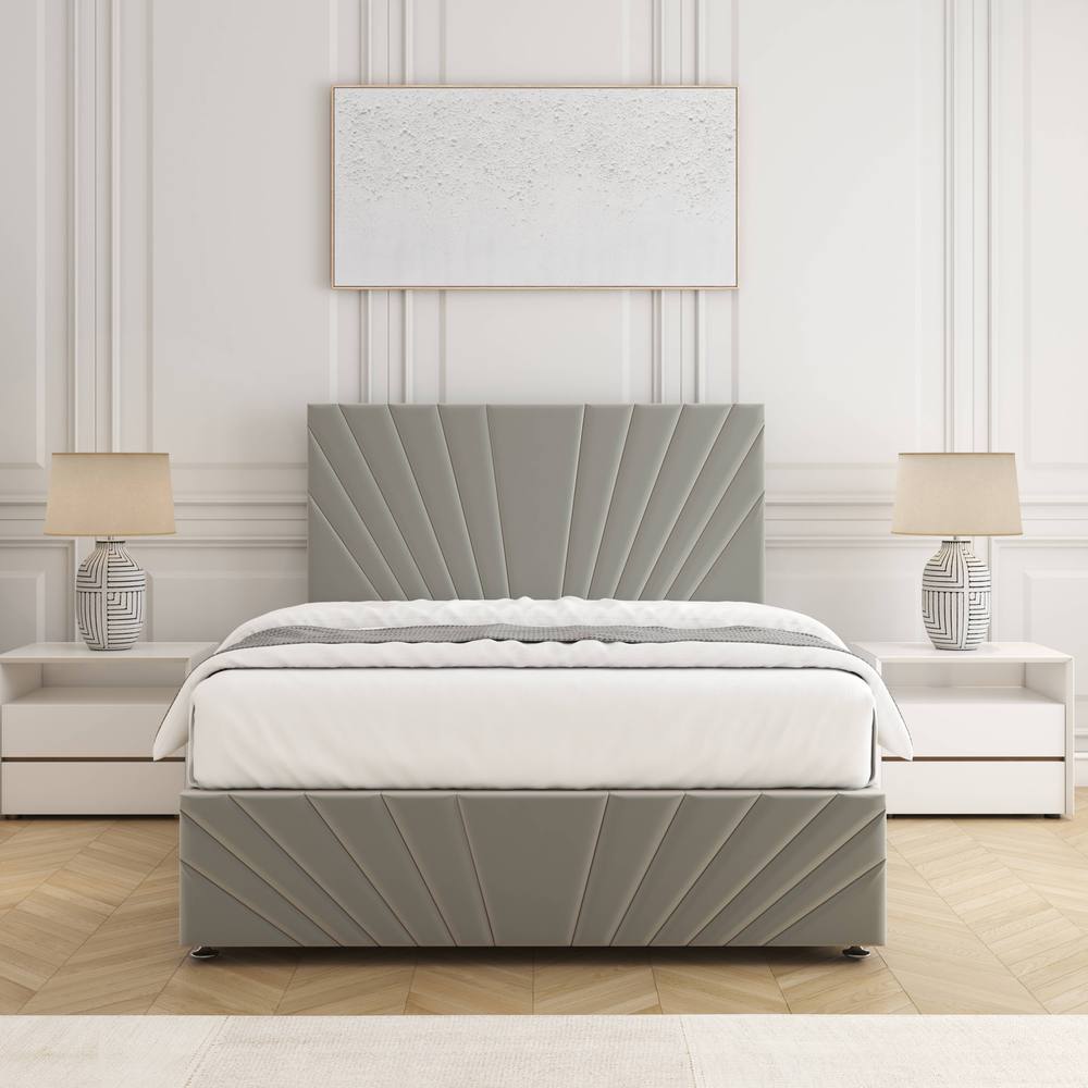 BSSPOKE Rose Divan Bed Plush 24" Headboard & Footboard Mattress & No Drawers in Silver | Size: Single