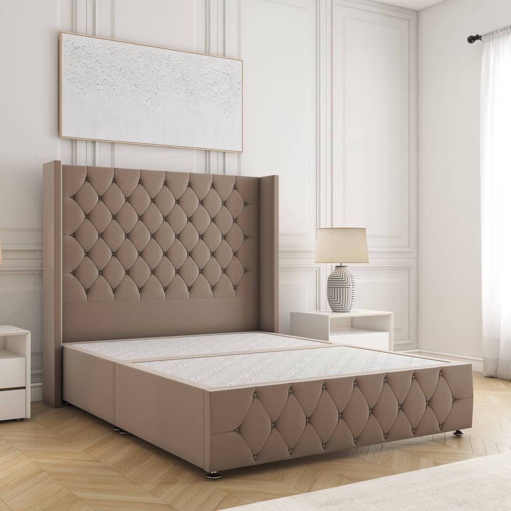 BSSPOKE Ruby Divan Bed Plush Velvet 54" Headboard & No Mattress No Drawers in Bronze | Size: Super King
