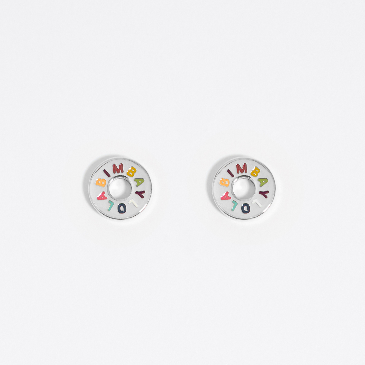 Photograph of Bimba Y Lola Silver steel logo earrings
