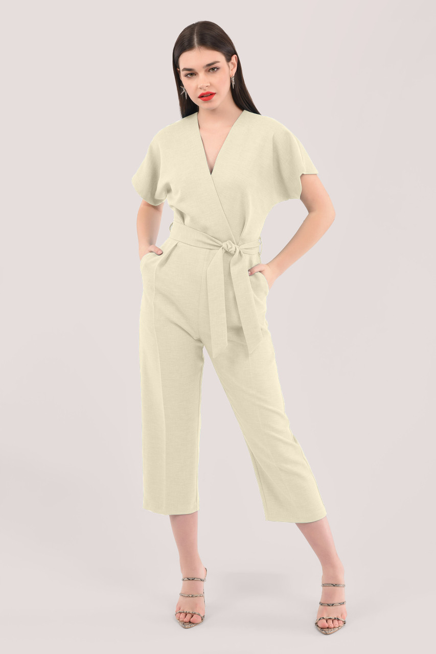 Photograph of Closet London Ivory Wrap Over Tie Front Jumpsuit