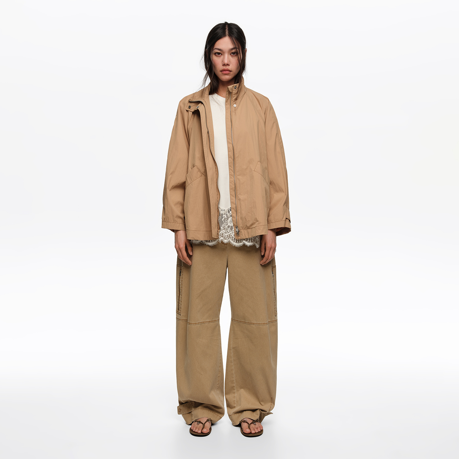 BIMBA Y LOLA Short, camel fluid high neck trench