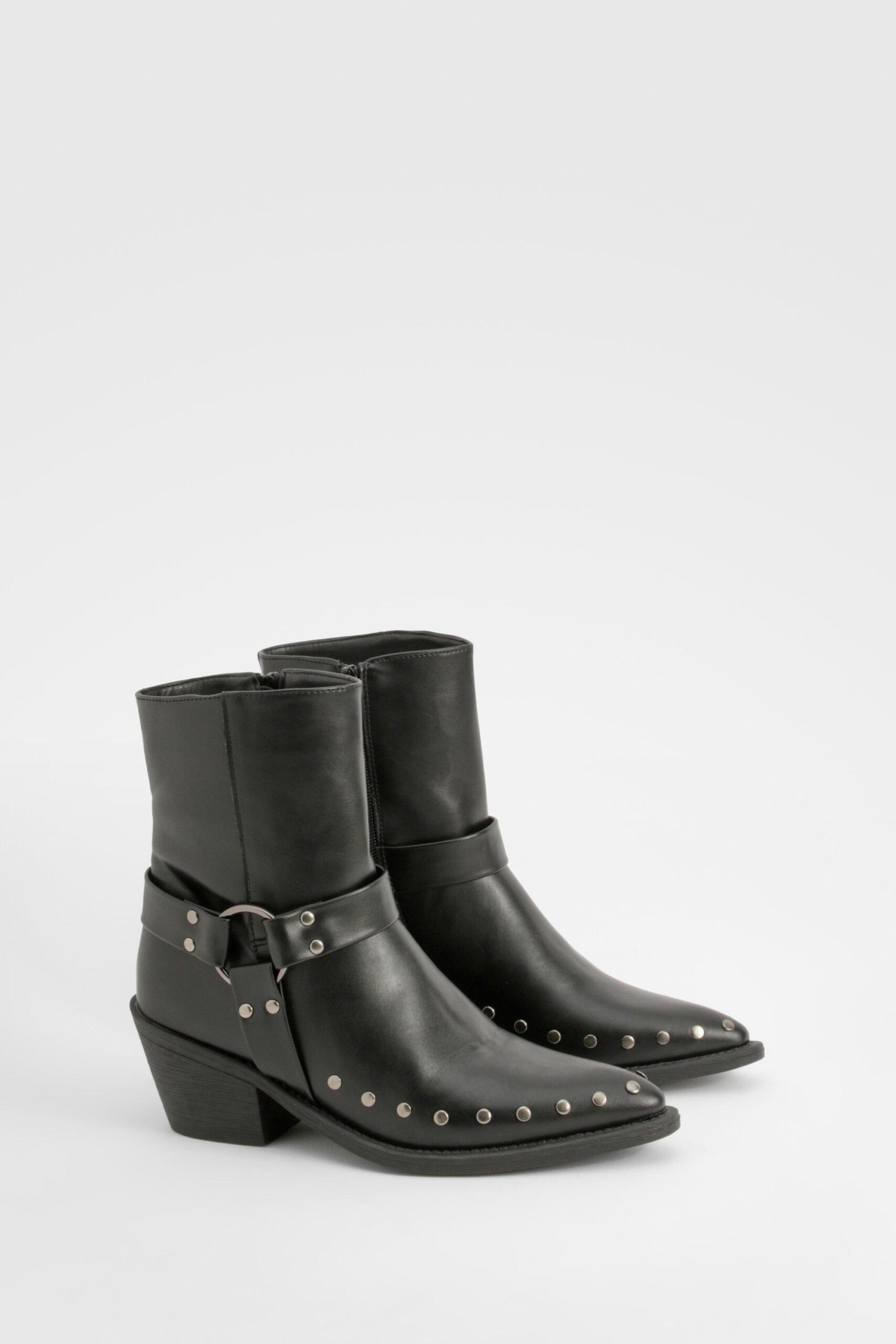 Boohoo Womens Harness Stud Western Cowboy Boots Rather Saucy