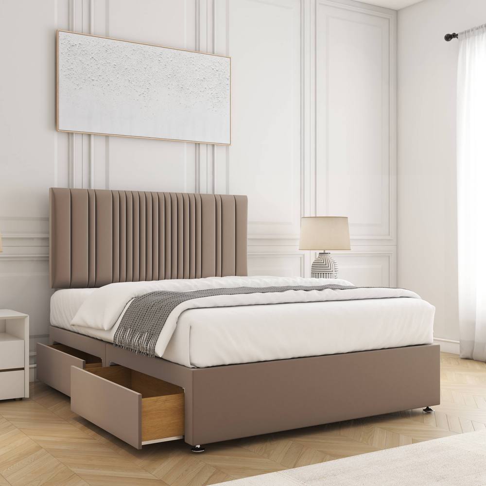 BSSPOKE Florence Velvet Divan Bed 24" Headboard 2Drawers Same side Mattress in Bronze | Size: Super King