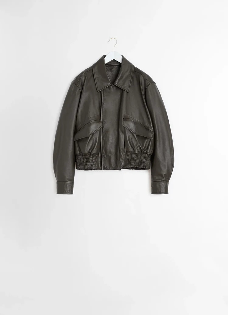 Photograph of Lemaire Leather Bomber Jacket Mushroom