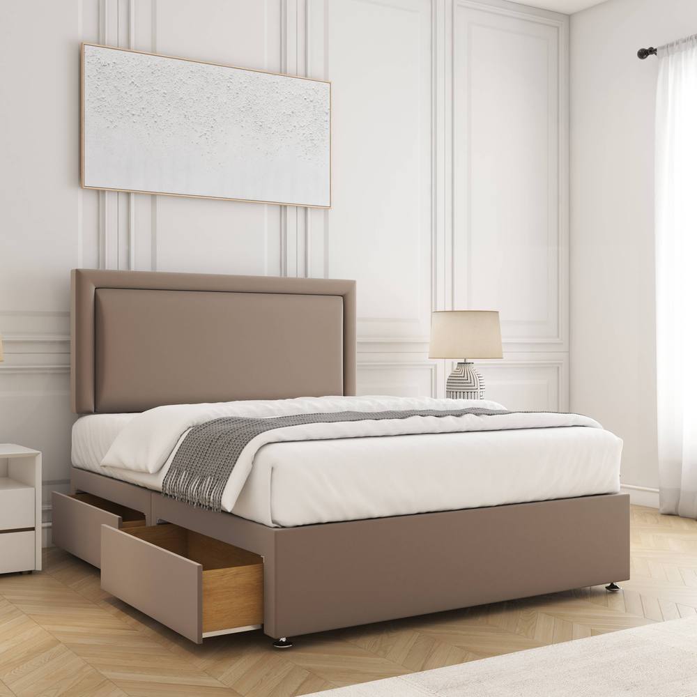 BSSPOKE Ella Plush Velvet Divan Bed 24" Headboard 4Drawers & Mattress in Bronze | Size: Double