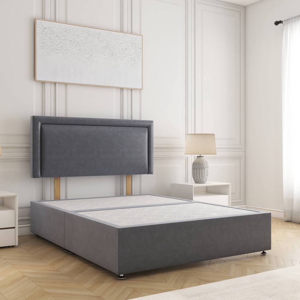 BSSPOKE Ella Divan Bed Plush Velvet 24" Headboard & No Mattress No Drawers in Charcoal | Size: Small Double