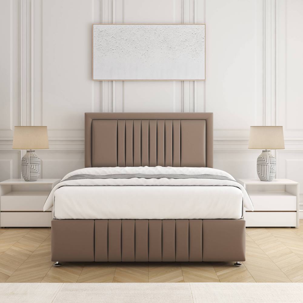 BSSPOKE Lily Divan Bed Plush Velvet 24" Headboard & Mattress No Drawers in Bronze | Size: Double