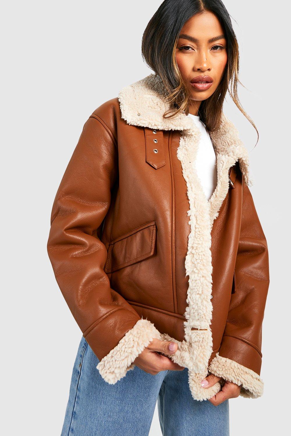 Faux leather aviator jacket online