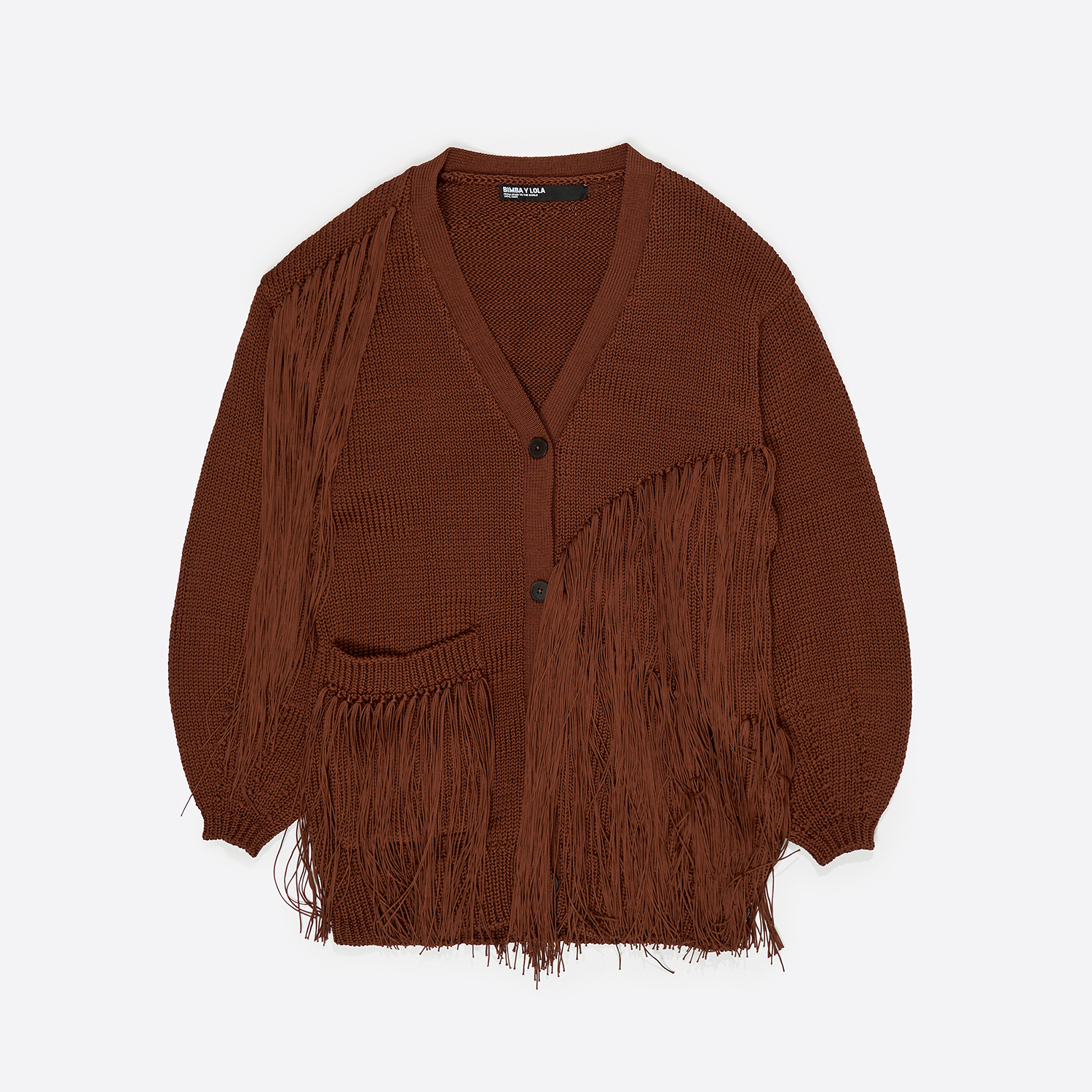 BIMBA Y LOLA Toffee fringed knit cardigan