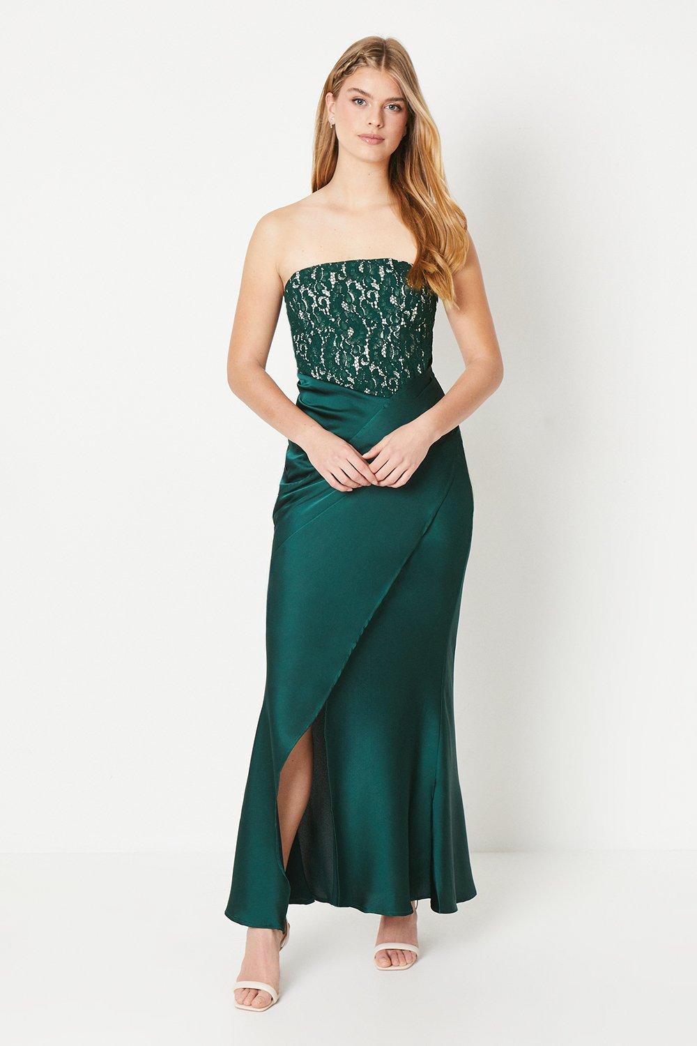 Dorothy Perkins Womens Debut London by Coast Corset Lace Bodice Satin Drape Skirt Prom Dress Rather Saucy