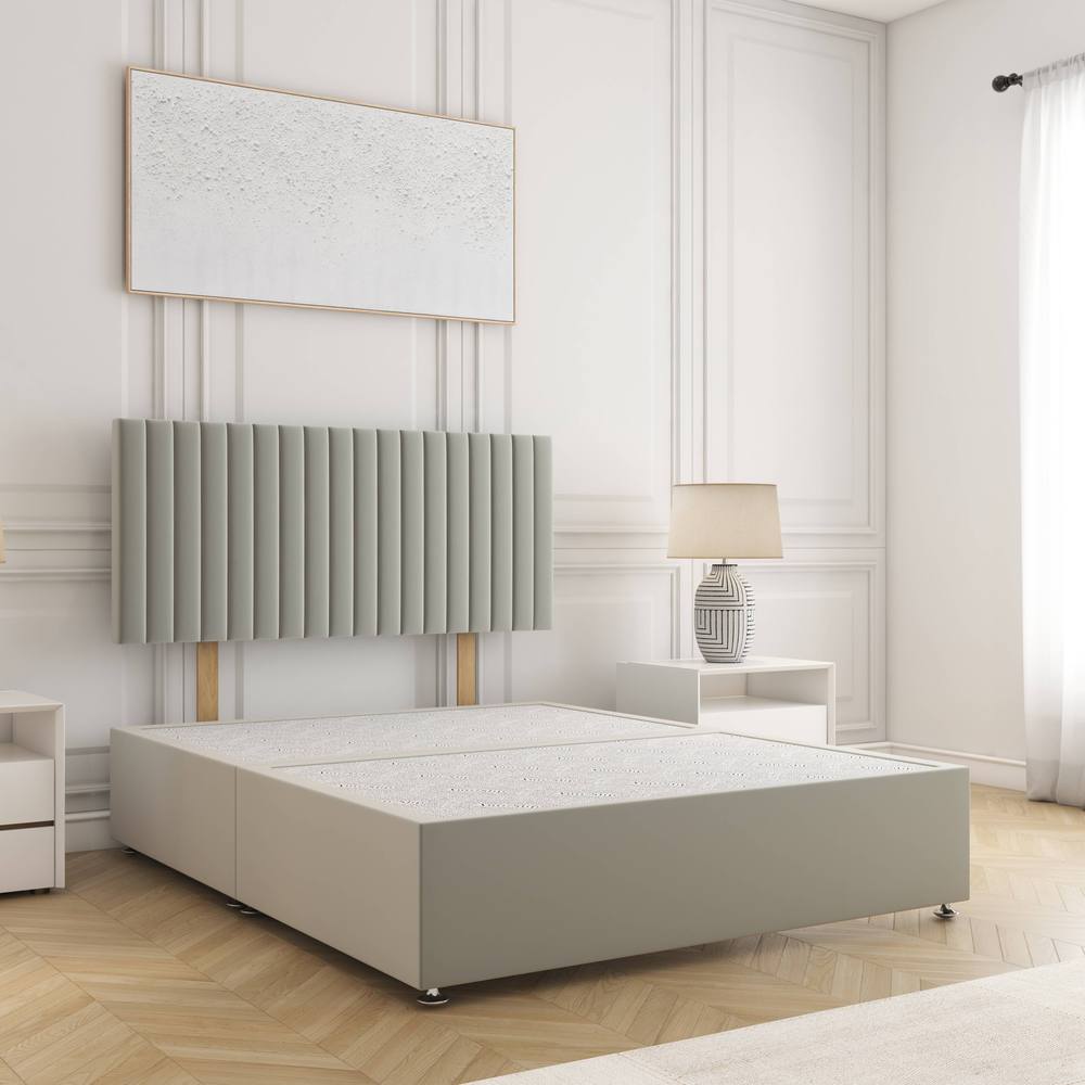 BSSPOKE Brooke Divan Bed Plush Velvet 24"Headboard & No Drawers No Mattress in Silver | Size: Single