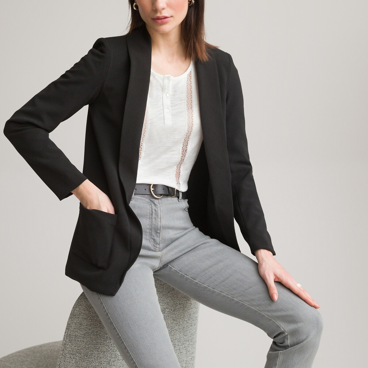 Photograph of Anne Weyburn Crêpe Long Draping Jacket