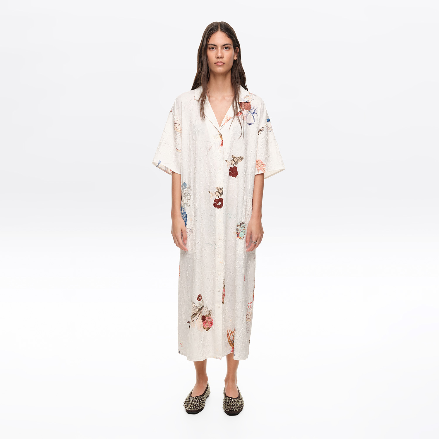 BIMBA Y LOLA Off-white Seabed wrinkled fabric shirt dress