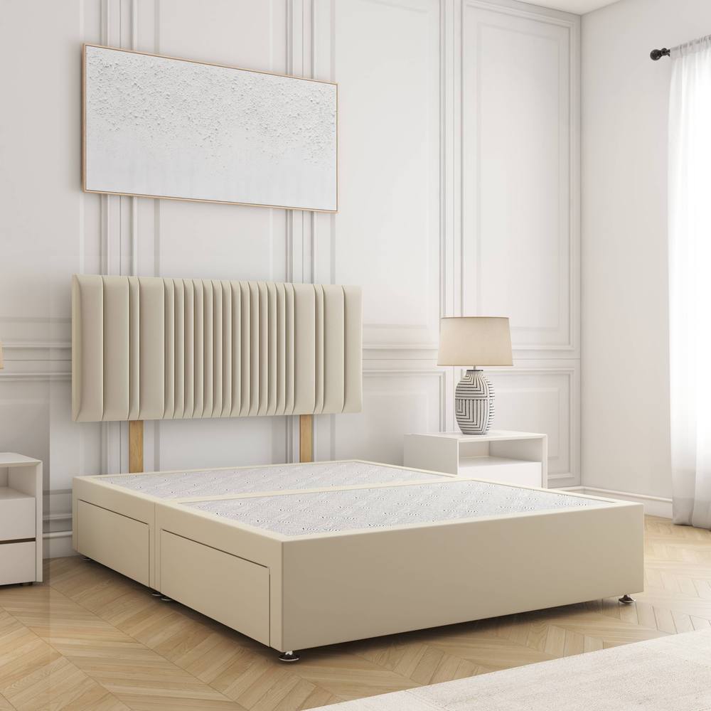 BSSPOKE Florence Plush Divan Bed 24" Headboard 2Drawers Footend & No Mattress in Grey | Size: Small Double