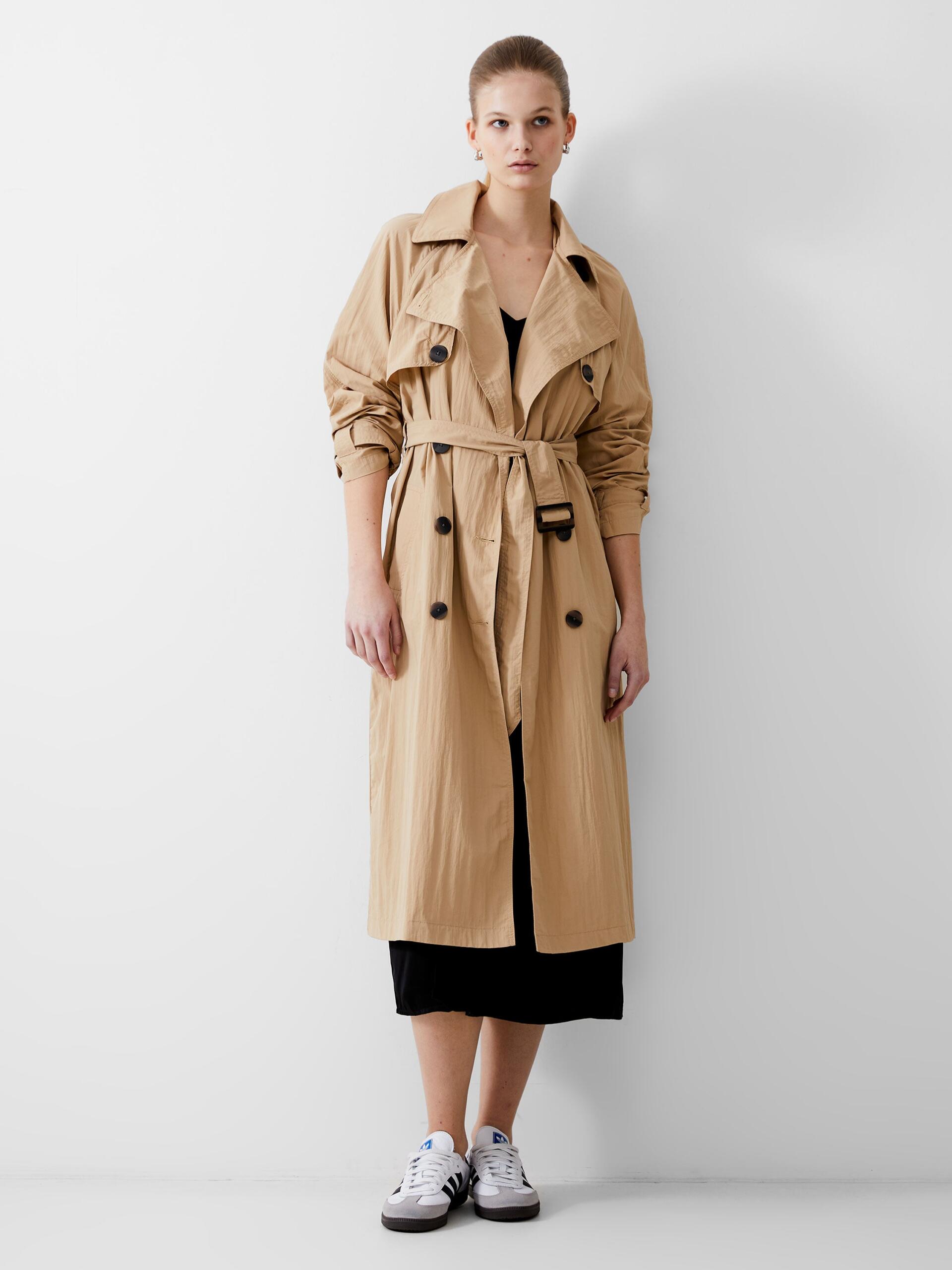 French Connection Long Trench Coat Light Stone Rather Saucy