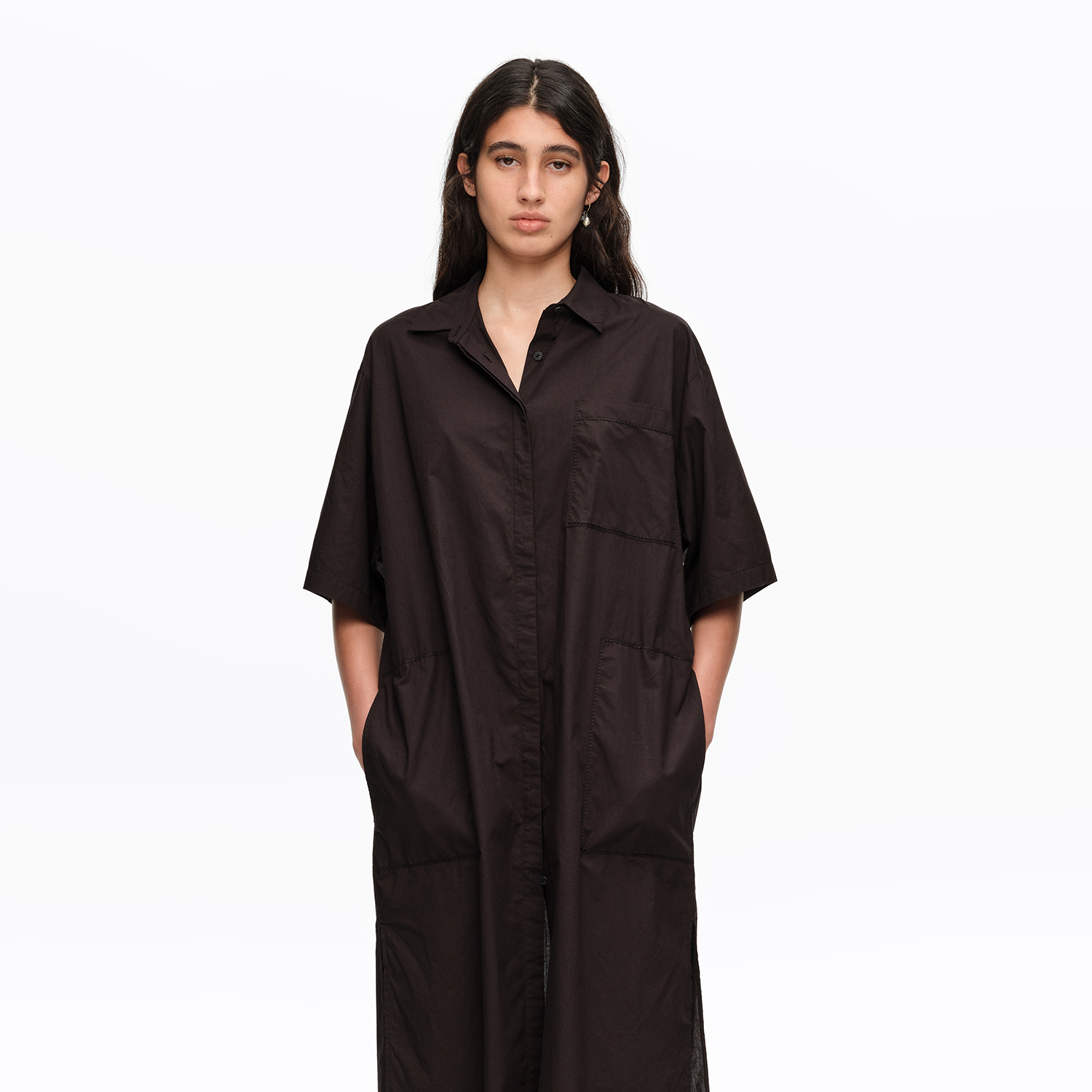 BIMBA Y LOLA Black cotton embroidered shirt dress