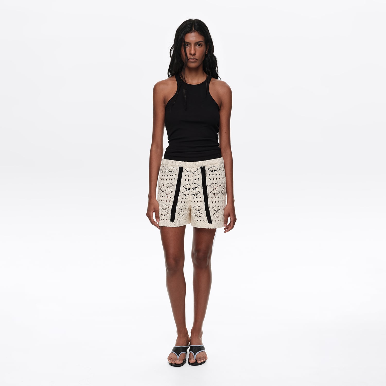 BIMBA Y LOLA Ivory two-tone knit shorts