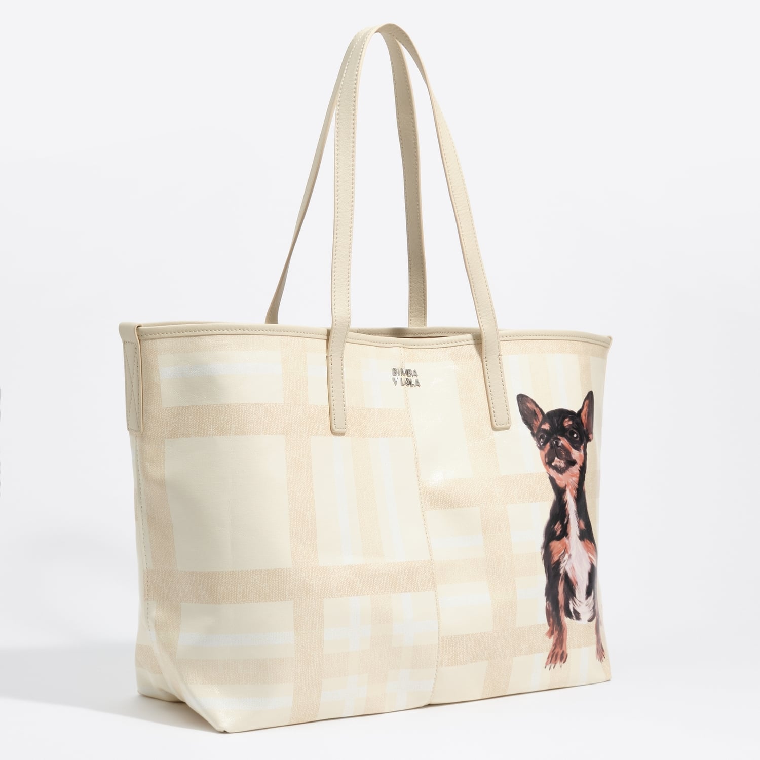 BIMBA Y LOLA Large ivory Tartan shopper bag