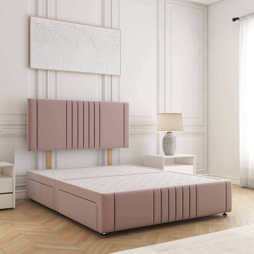 BSSPOKE Hazel Divan Bed Plush Velvet Headboard 2Drawers Same Side No Mattress in Pink | Size: Small Double