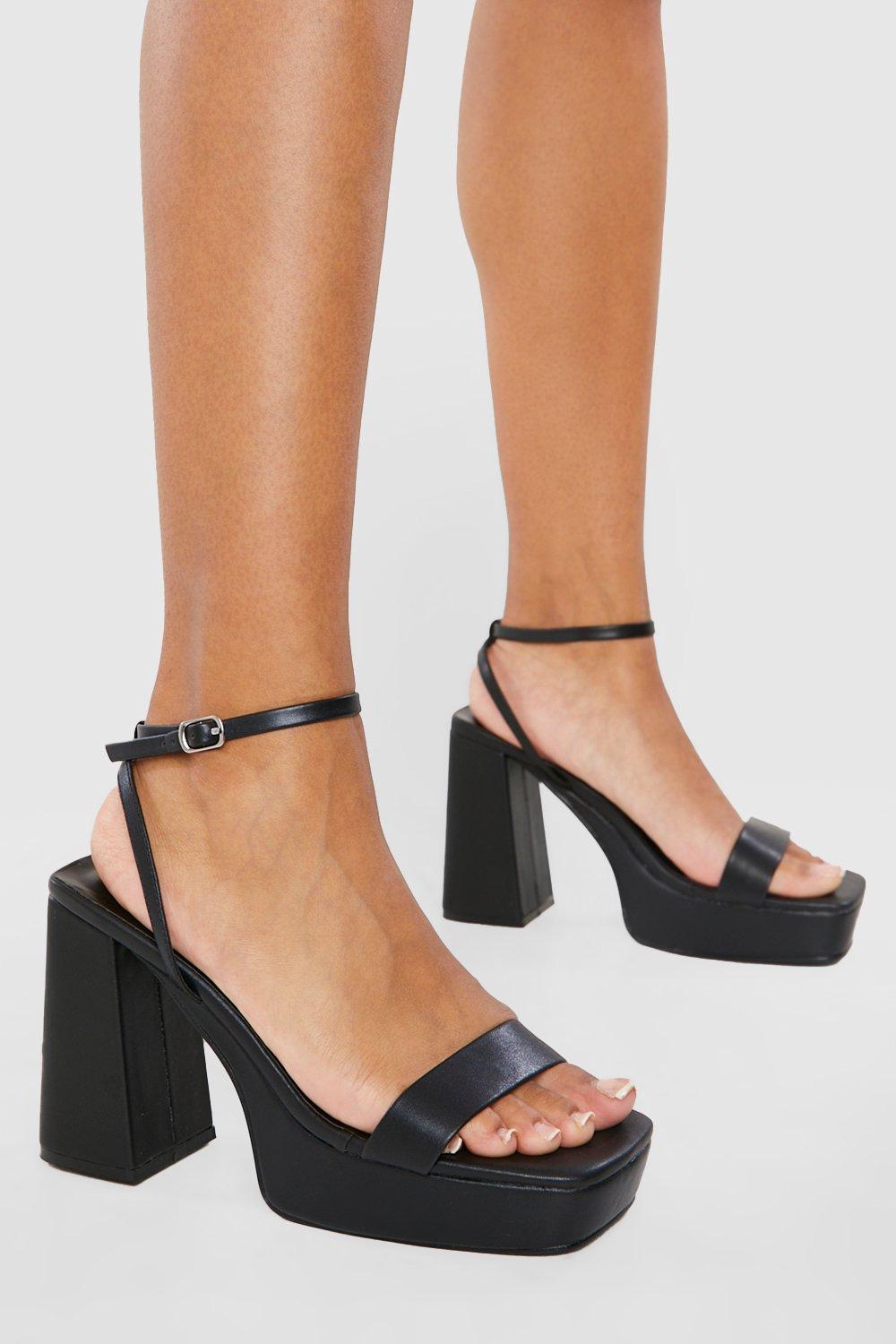Boohoo Womens Wide Fit Square Toe Barely There Platform Heel Rather Saucy