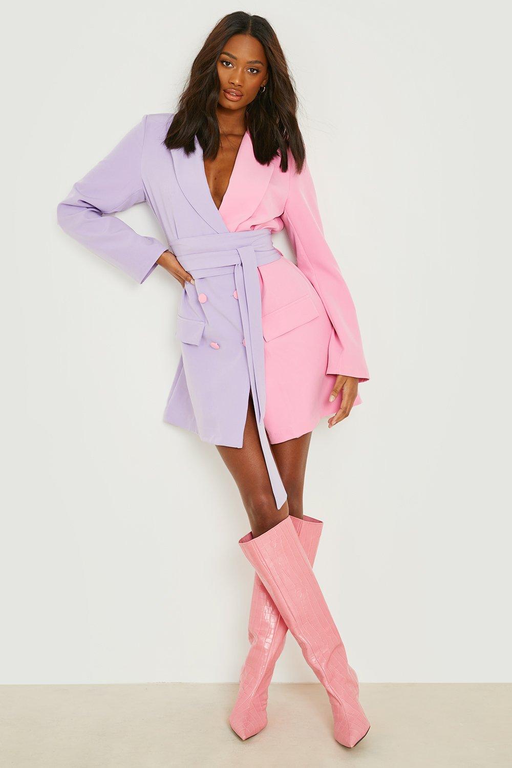 Boohoo Womens Contrast Obi Tie Waist Blazer Dress Rather Saucy