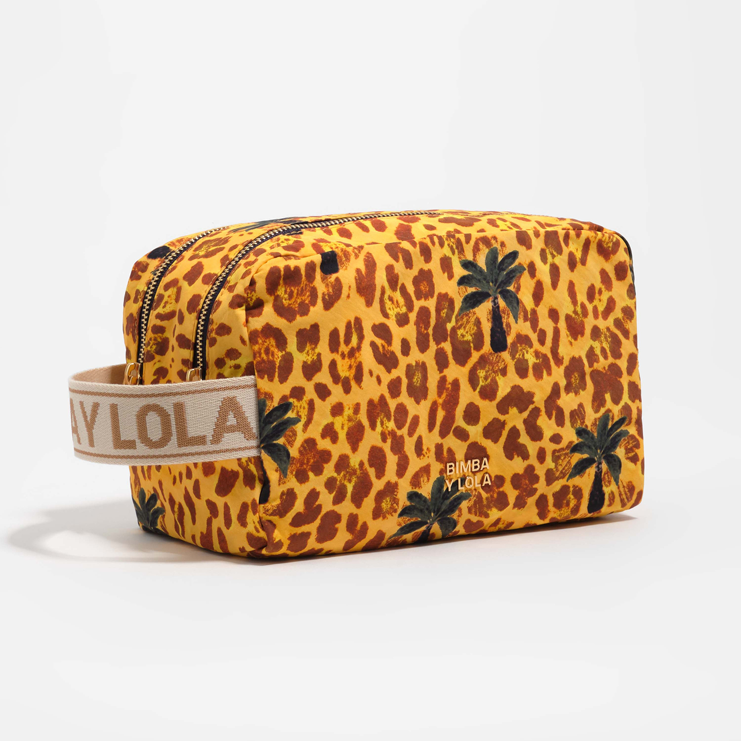 BIMBA Y LOLA Large yellow Leopard palms double nylon make-up case