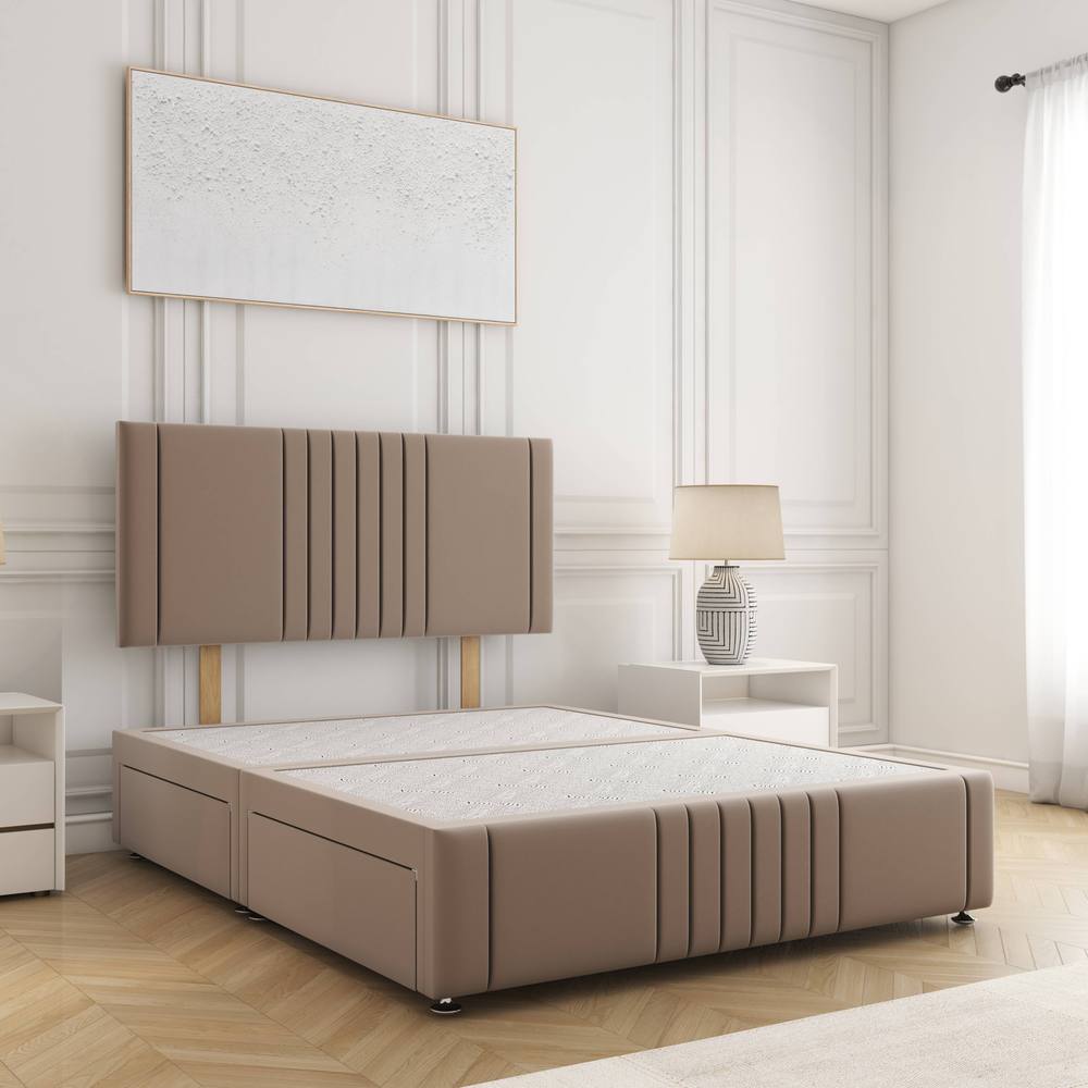 BSSPOKE Hazel Divan Bed Plush Velvet Headboard 2Drawers Same Side No Mattress in Taupe | Size: Small Double