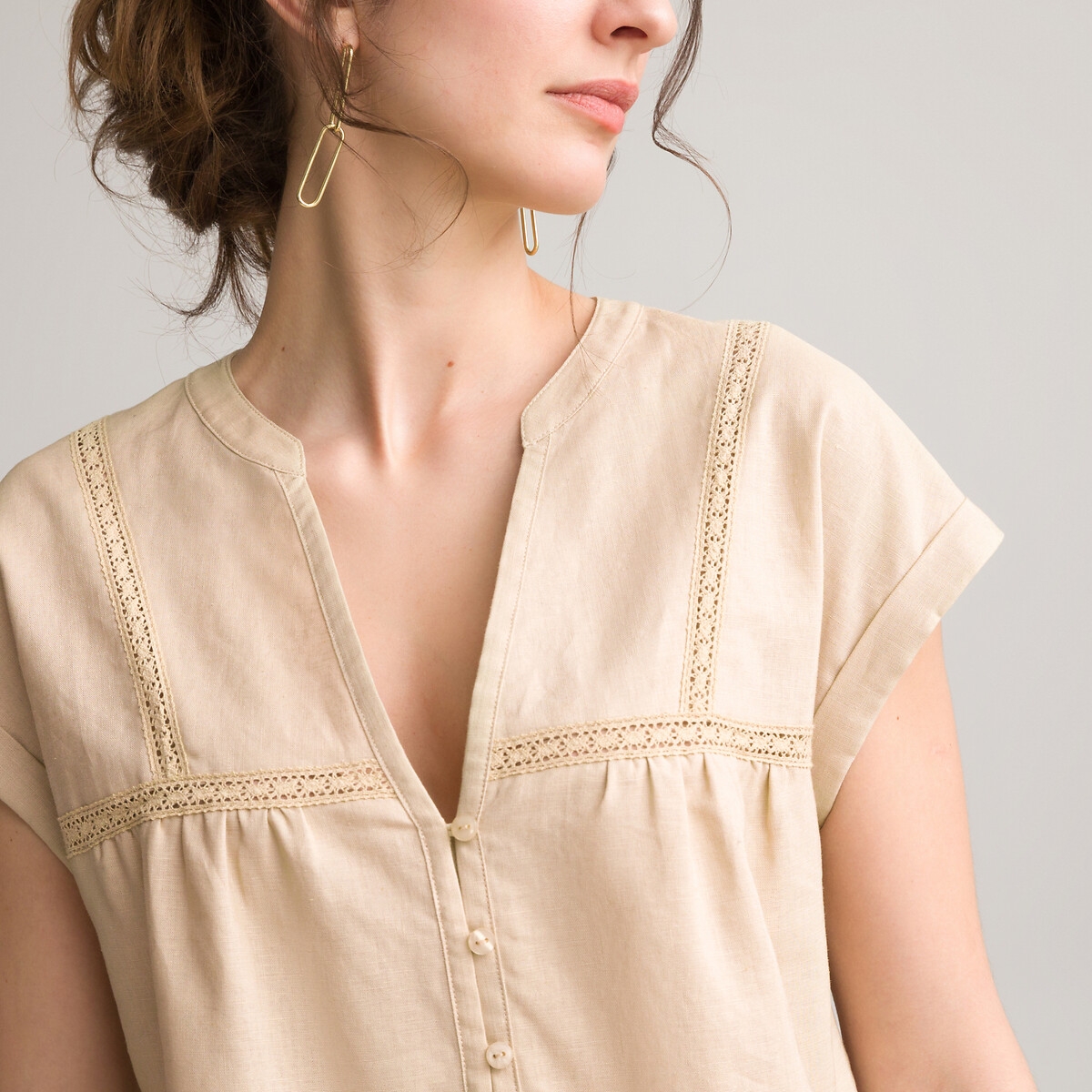 Photograph of Anne Weyburn Linen/Cotton Tunic with Grandad Collar