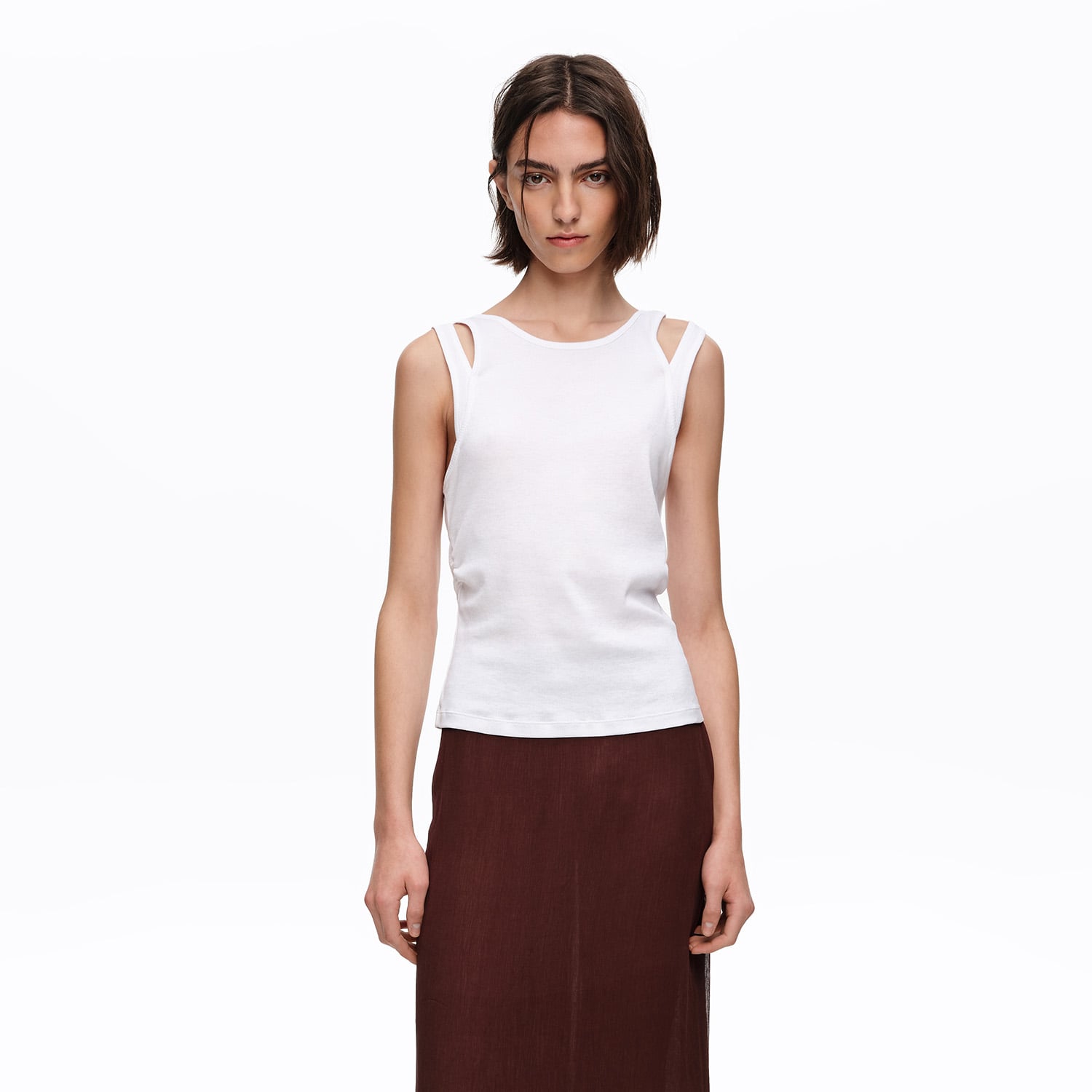 BIMBA Y LOLA White ribbed top with overlapping cross back