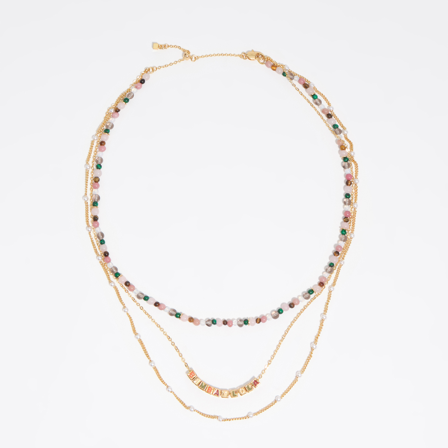 BIMBA Y LOLA Multicolor stones and logo triple chain necklace