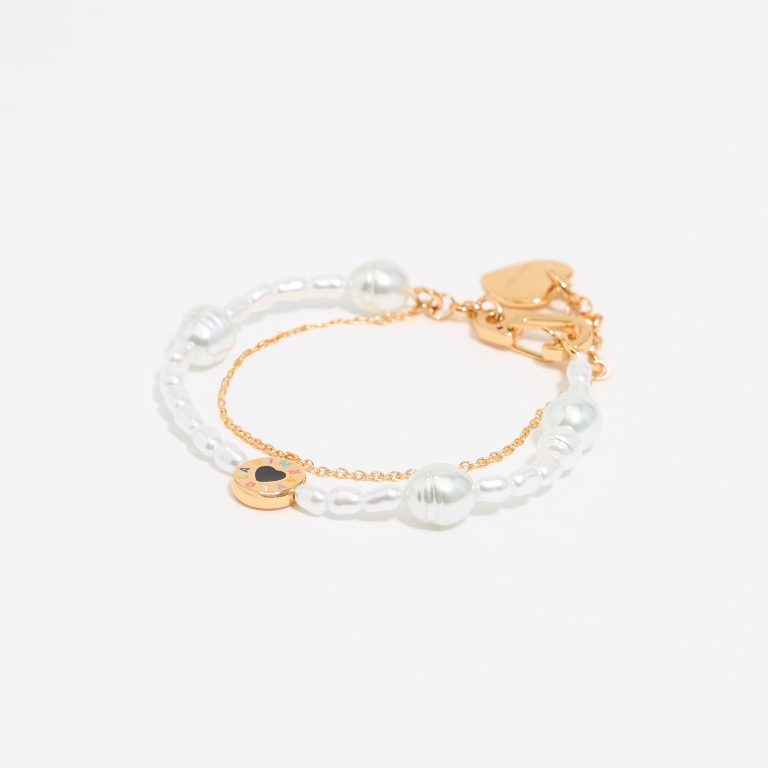 Photograph of BIMBA Y LOLA Heart logo double chain and pearl bracelet