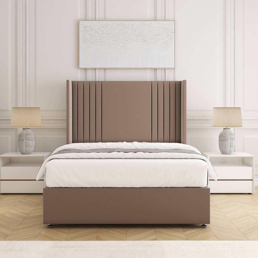 BSSPOKE Cheshire Divan Bed Plush Velvet 54" Headboard 10" Mattress No Drawers in Taupe | Size: King