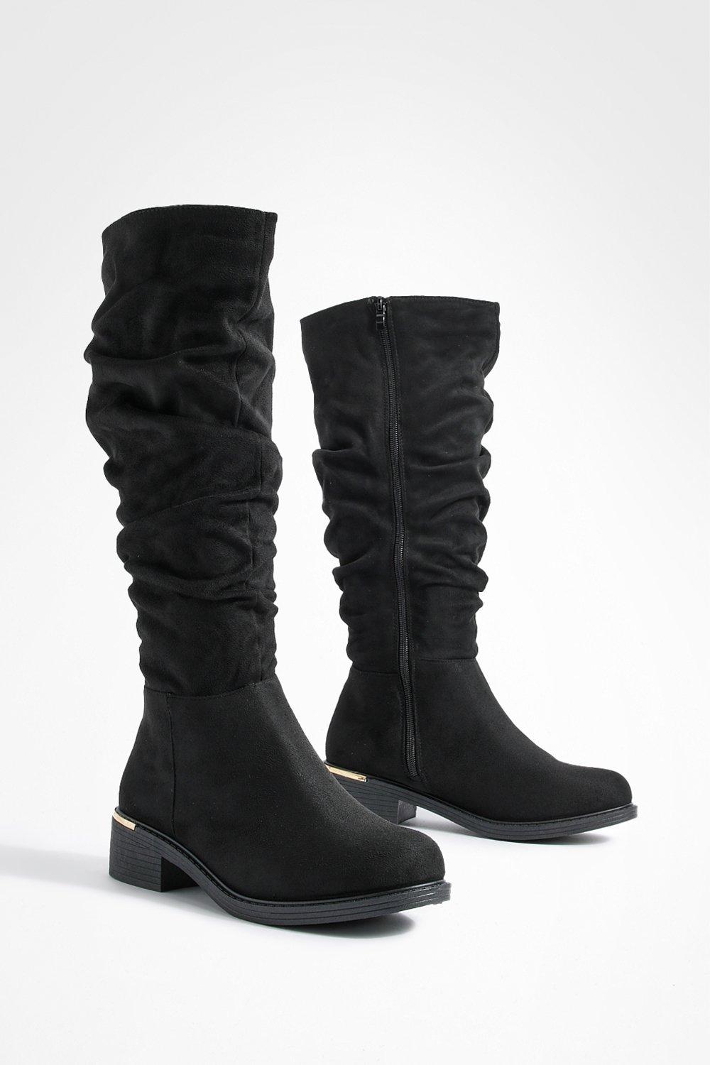 Boohoo Womens Wide Fit Slouchy Knee High Flat Boots Rather Saucy