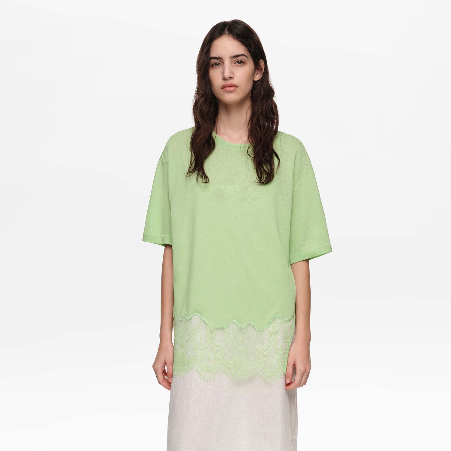 BIMBA Y LOLA Apple green long lace T-shirt