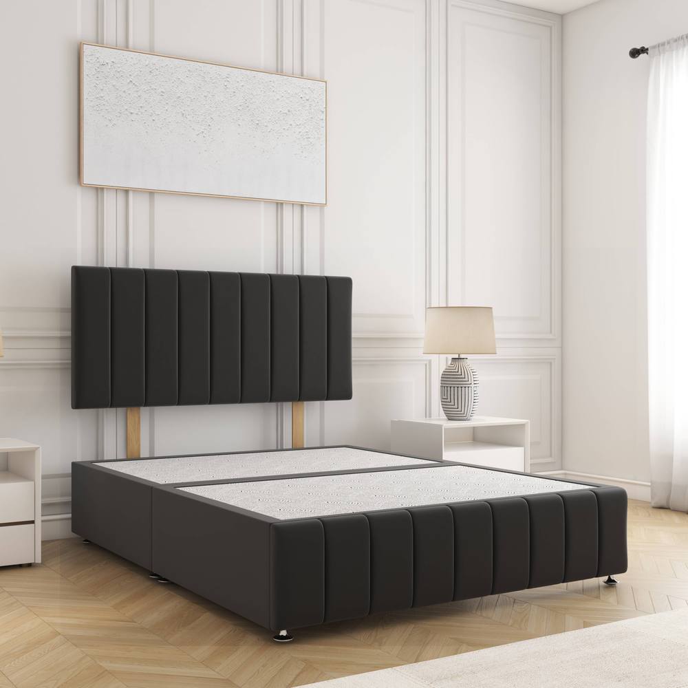 BSSPOKE Sierra Divan Bed Plush Velvet 24" Headboard & No Drawers No Mattress in Black | Size: Super King